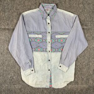 Vintage Wester Aztec Button Up Shirt Women's Medium Retro Navajo 80s